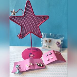 Pink Star Earring Holder and 12 pairs of earrings lot